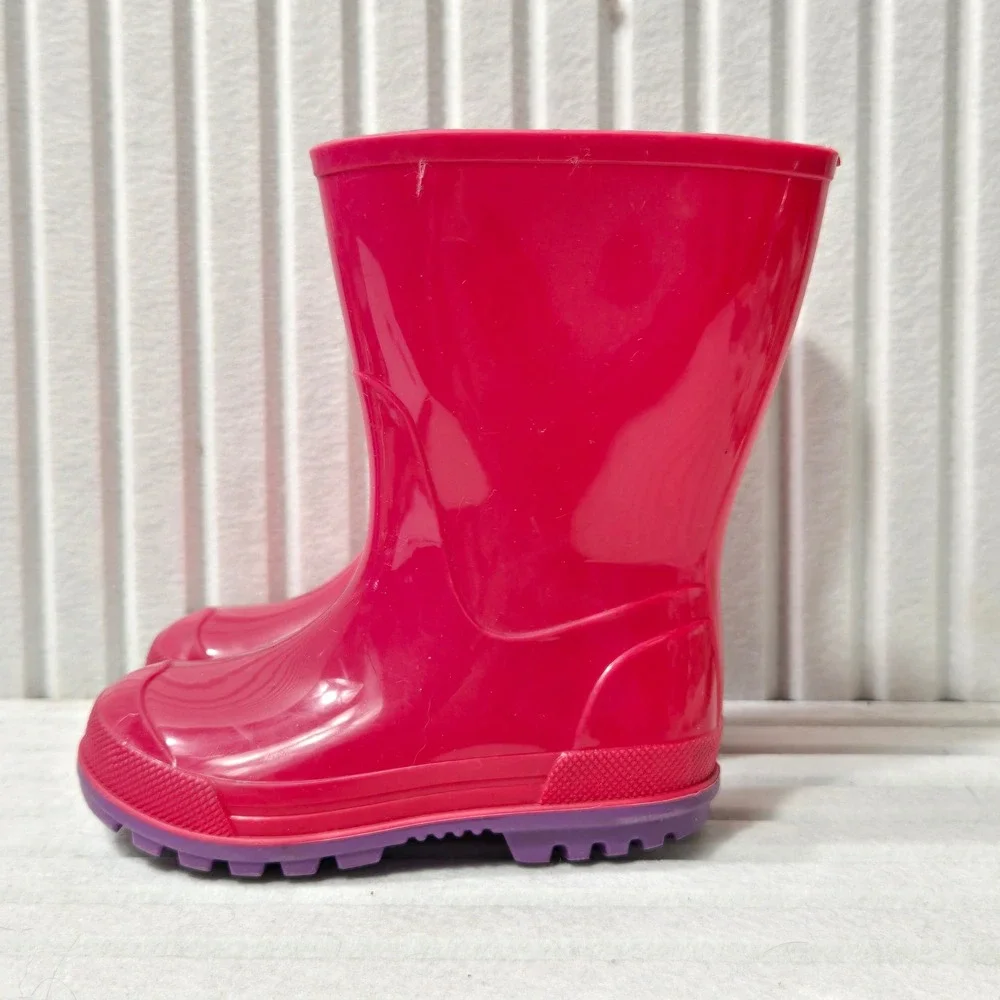 Kids Pink Rubber Rain Boots Purple Lug Sole Waterproof Size 5-6 Made in Canada